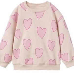 Zara Cream and Pink Heart toddler girls crewneck Sweatshirt, 18-24 months